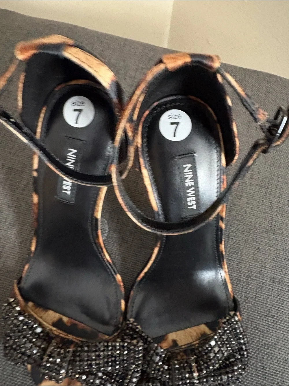 Nine West Animal Print High Heels Open Toe with Bow Size 7